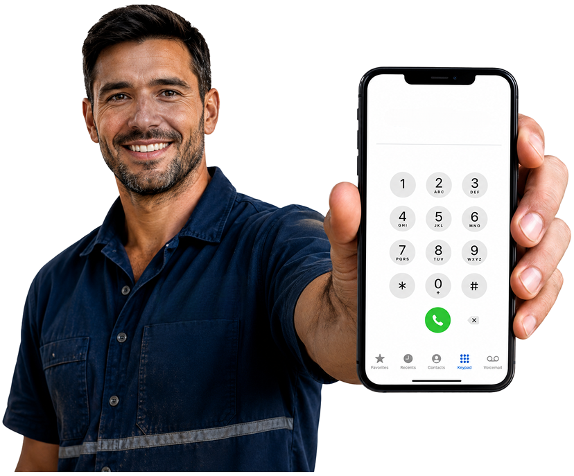 Epping Blocked Drains plumber holding a phone — call 1300 261 965