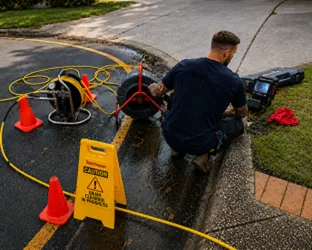 Plumber checking a blocked drain on a Epping job